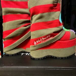Dolls Kill Red and Green Striped Platform Boots